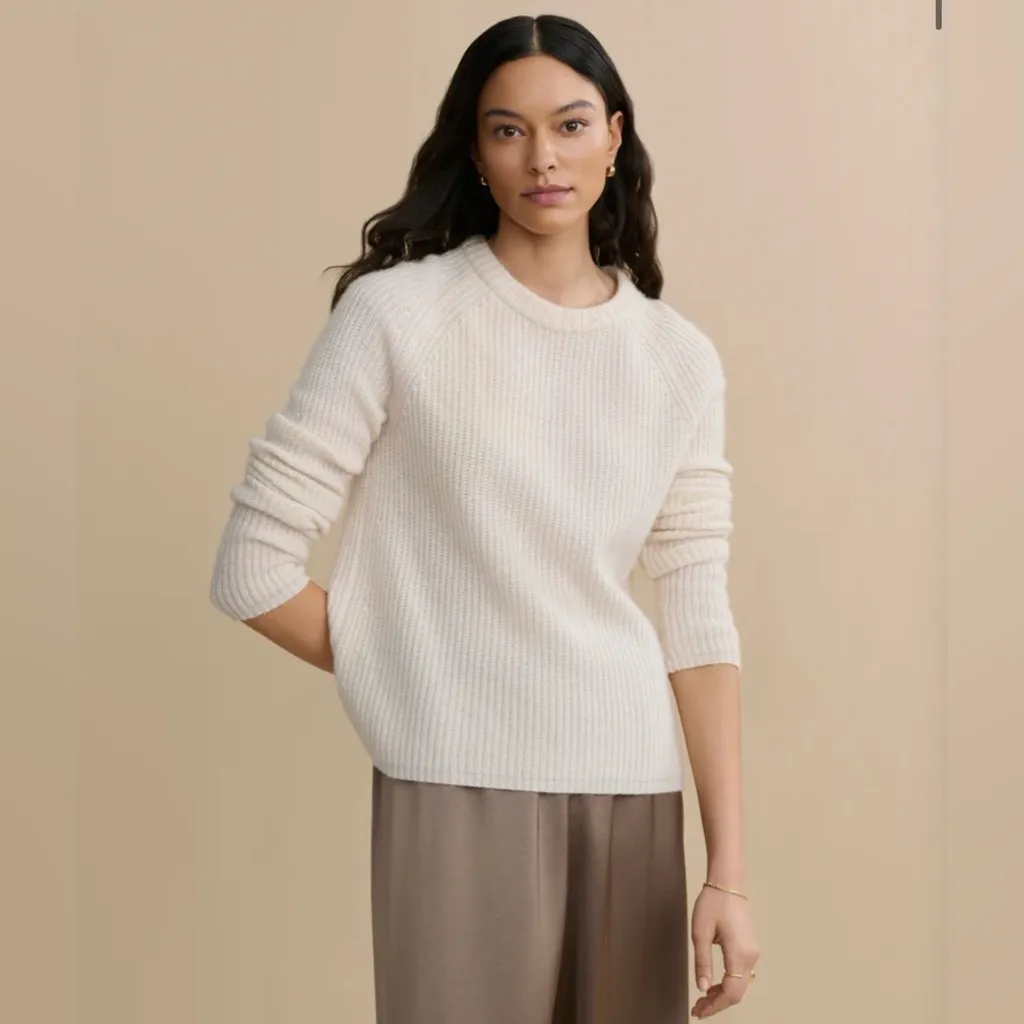 Jenni Kayne Cashmere Fisherman Sweater Ivory XS White - Image 5