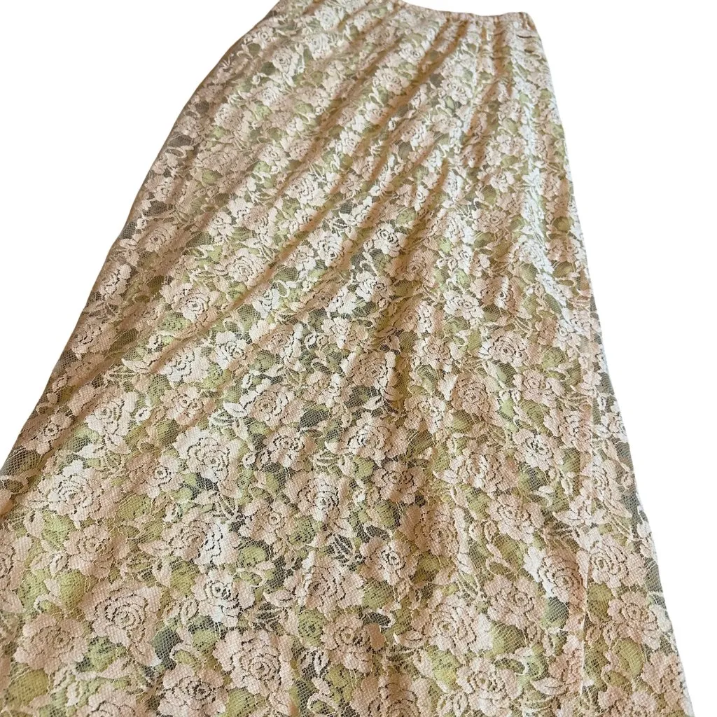 Free People FP One Solene Creme Peach High Low Maxi Skirt Stretch Lace Med NWT - Image 12