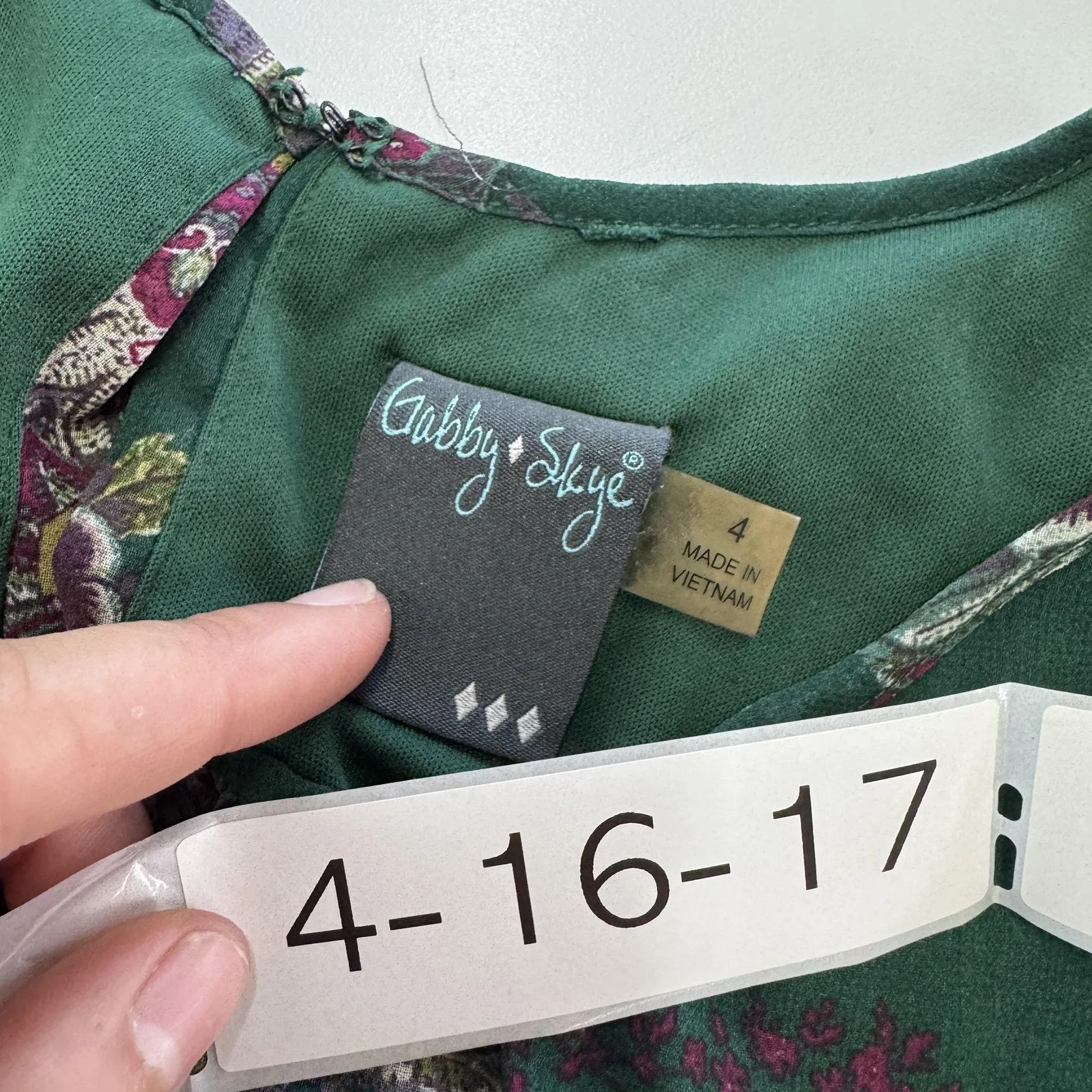 Gabby Skye Dress‎ Womens 4 Green Paisley Asymmetrical Boho Sleeveless Layered - Image 4