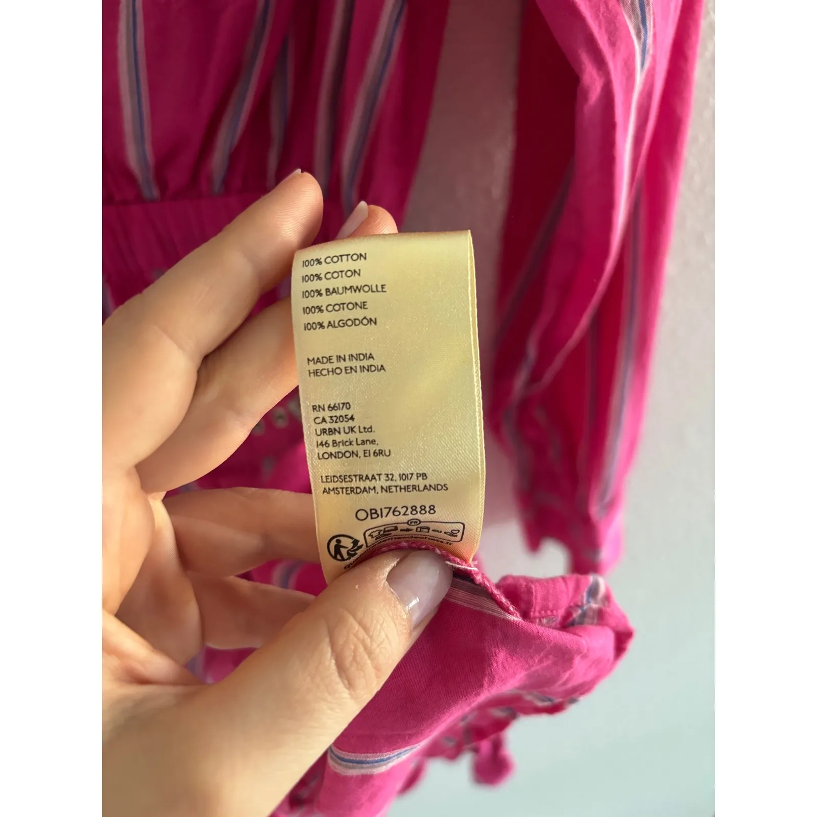 Free People High Vibrations Mini Shirt Dress Womens Medium Pink Stripe Preppy - Image 8