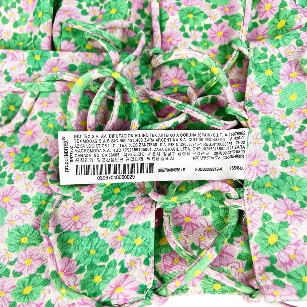 Zara Pink Green Floral Satin Halter Spaghetti Strap Crop Top Size Small - Image 5