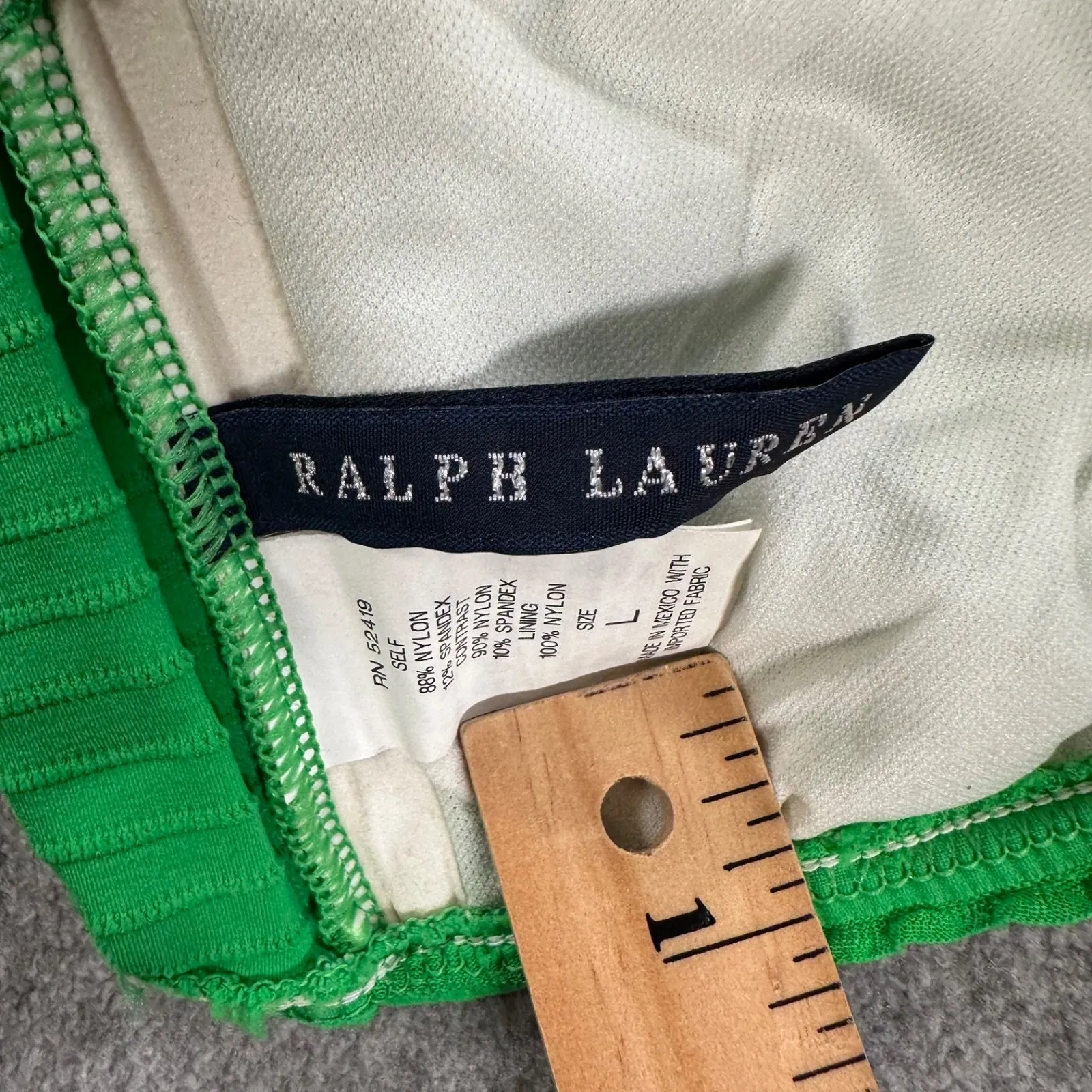Ralph Lauren Green Ruffle Bandeau Bikini Top Women's Large Neck Tie Swimsuit - Image 4