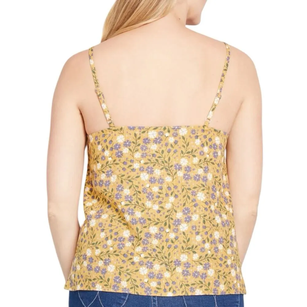 NWT ModCloth Yellow Floral Spruced Up Sleeveless Tank Top Linen Blend Sz Medium - Image 2