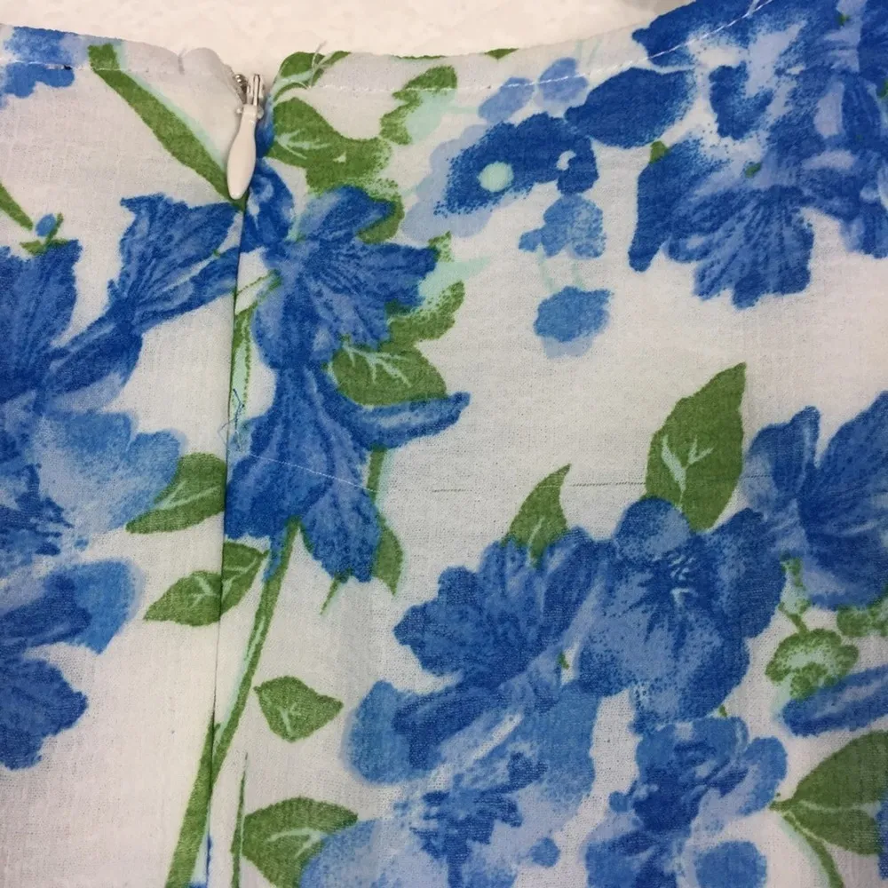 Lulus Glorious White and Light Blue Floral Print Ruffled Aline Mini Dress Small - Image 14