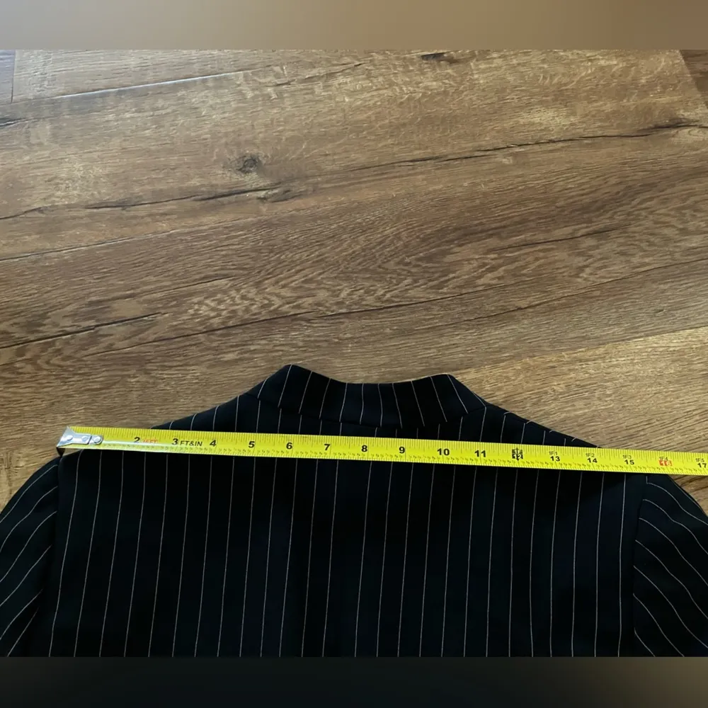 ZARA Pinstripe Blazer Black Double Breasted Gold Buttons Tailored Old Money - Image 12