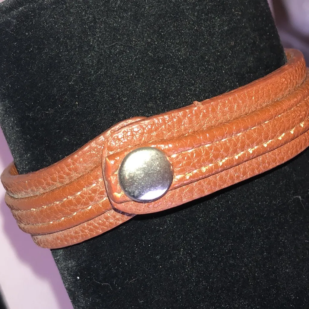 Brown Leather Wrap Bracelet with Clemson Plate - Image 3