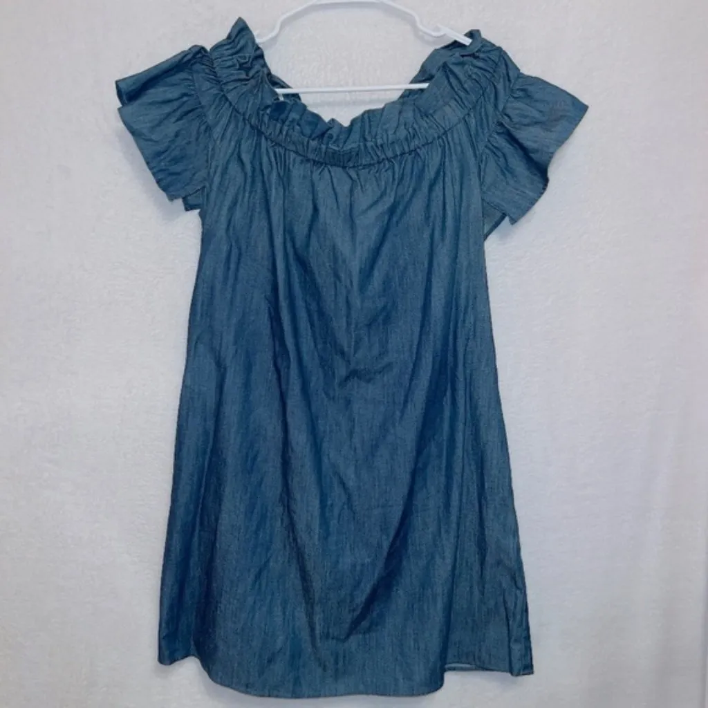 Anthropologie Corey Lynn Calter Women's Small Chambray Off Shoulder Ruffle Dress Blue - Image 2