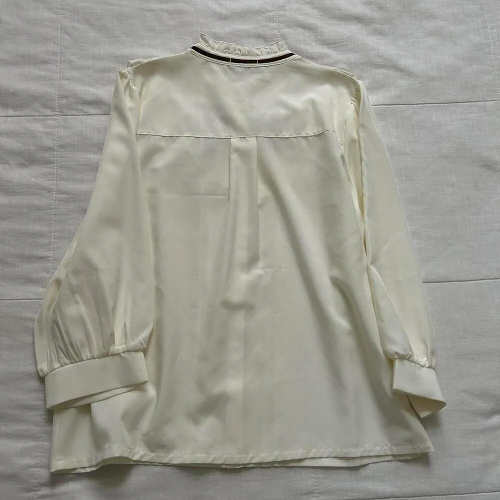 Axes Femme plaid cream bow neck cabochon broach top White Size M - Image 5