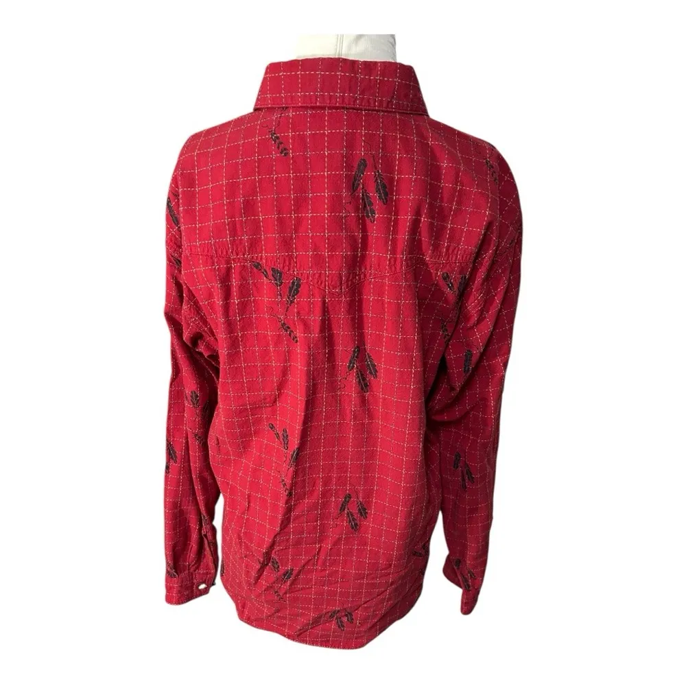 VTG Wrangler Shirt Women’s X Large Long Sleeve Western Red Feathers Button Down - Image 2