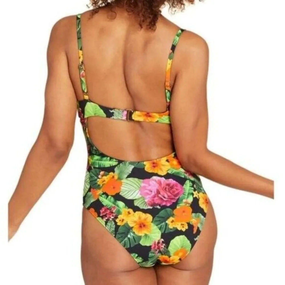 Andie Swim Bermuda One Piece Swimsuit Underwire Cut Out Back Tropical Floral XS - Image 2