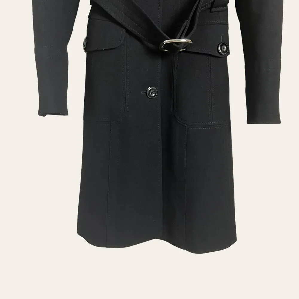 Karen Millen Black Wool Blend Single Breasted Belted Trench Coat Size 8 - Image 6