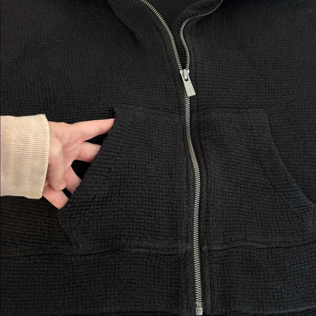 Sweaty Betty  Restful Boucle Black Knit Zip Front Boxy Sweater Jacket Small - Image 4