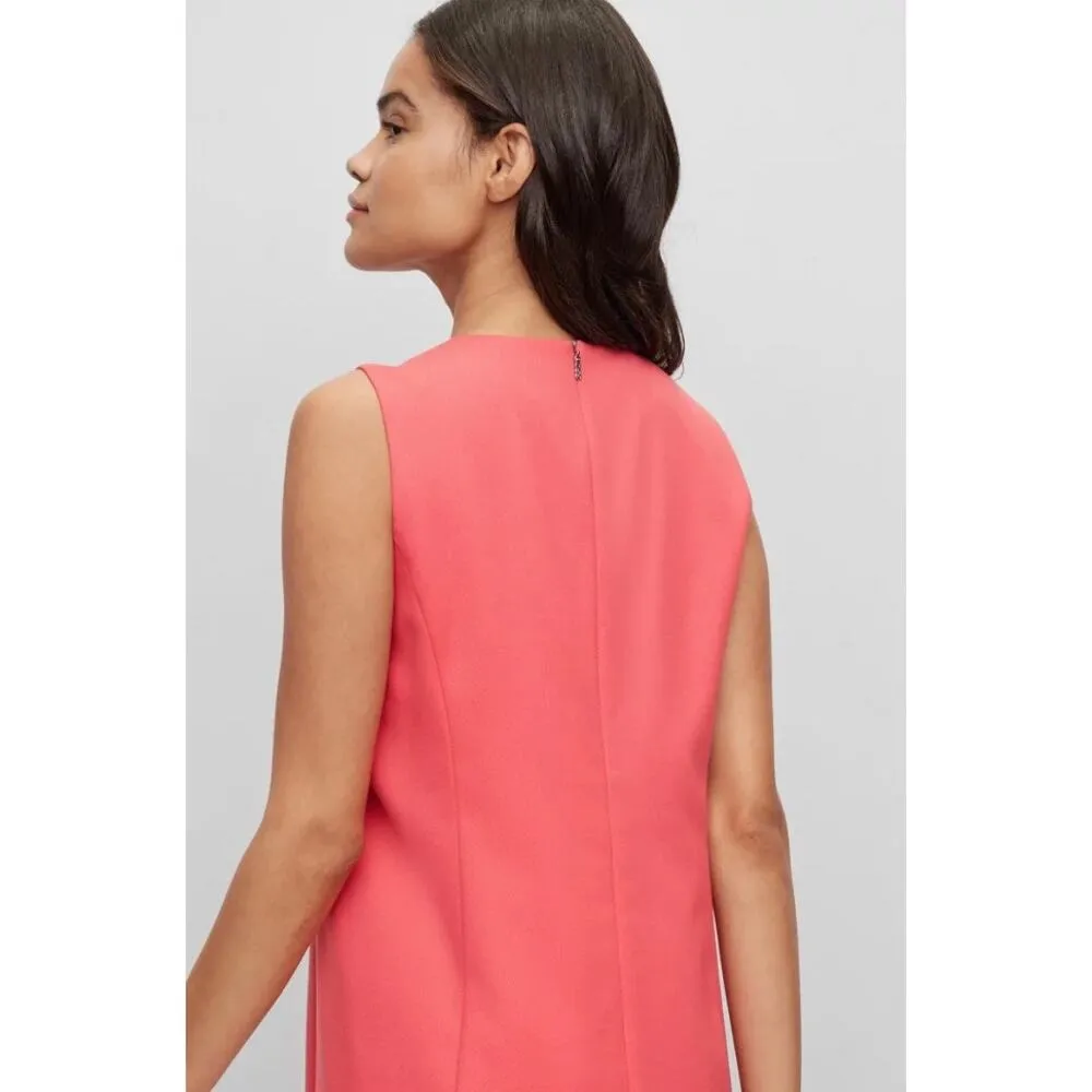 BOSS Hugo Boss Coral Pink Sleeveless Slim Fit Wool Twill Dress 4 - Image 2