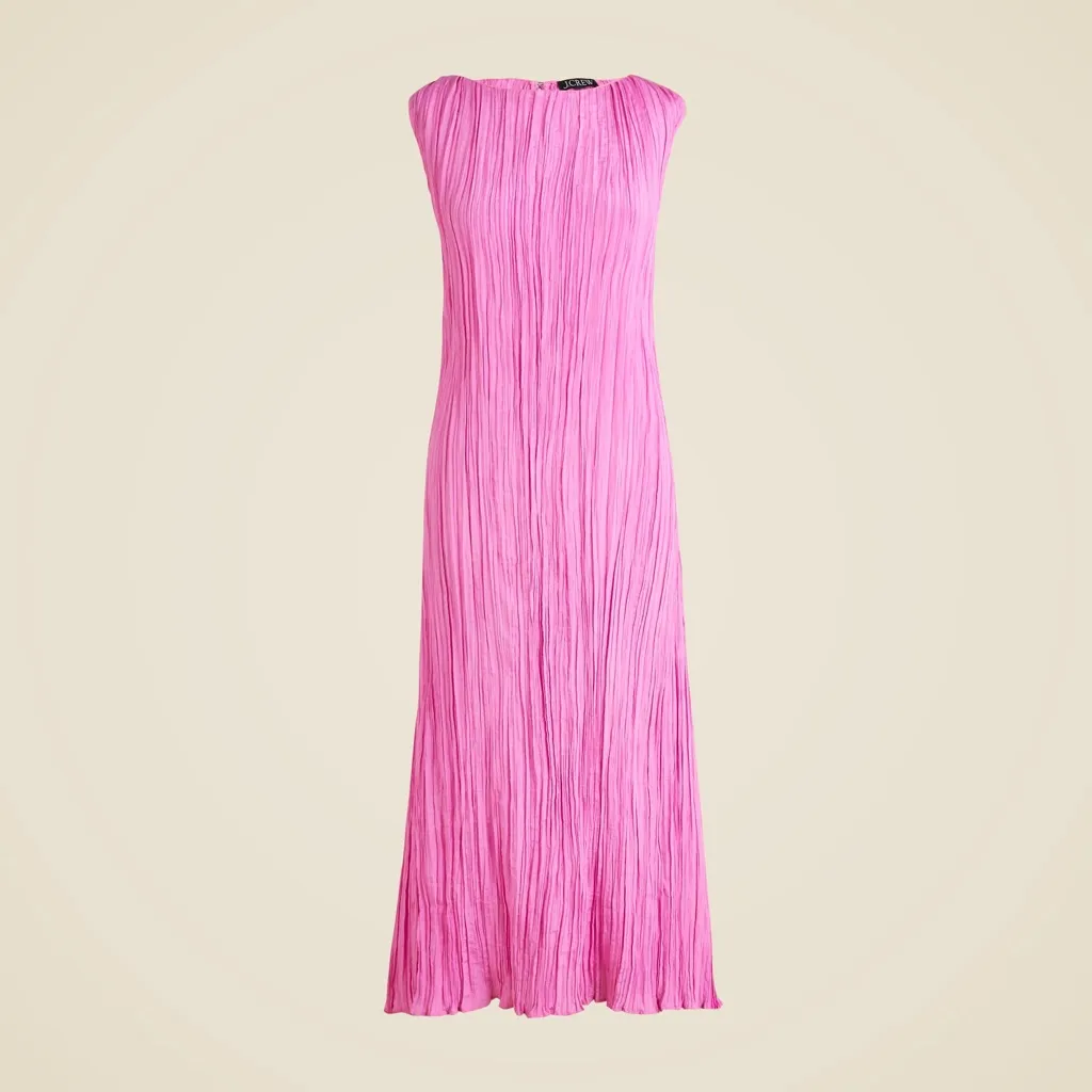 J. Crew Crinkled High-neck Sheath Midi Dress Boatneck Pink NWT‎ FLAW** Size 4 - Image 9