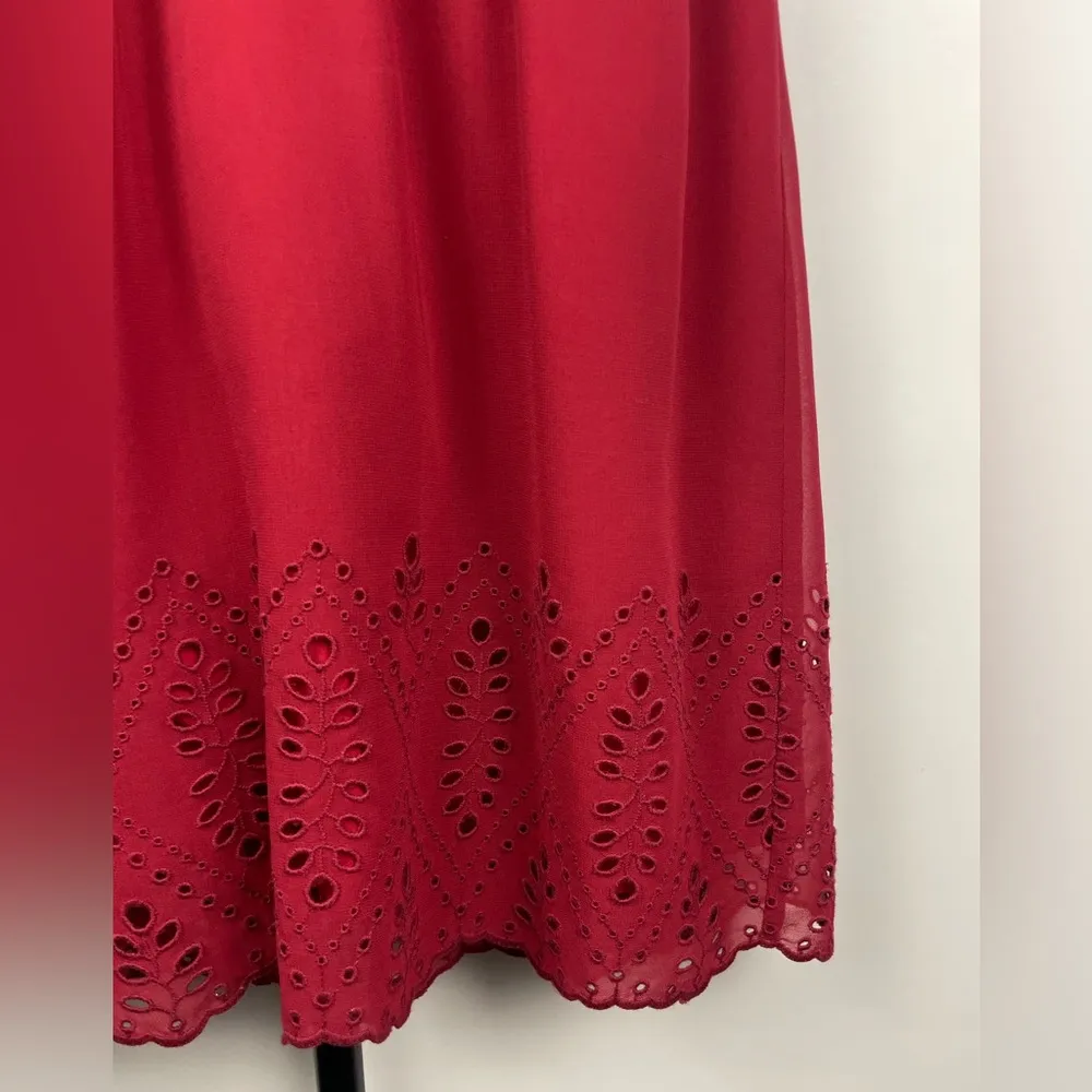 Madewell Skygaze Red Eyelet‎ Scallop  Hem Embroidered Dress - Image 6