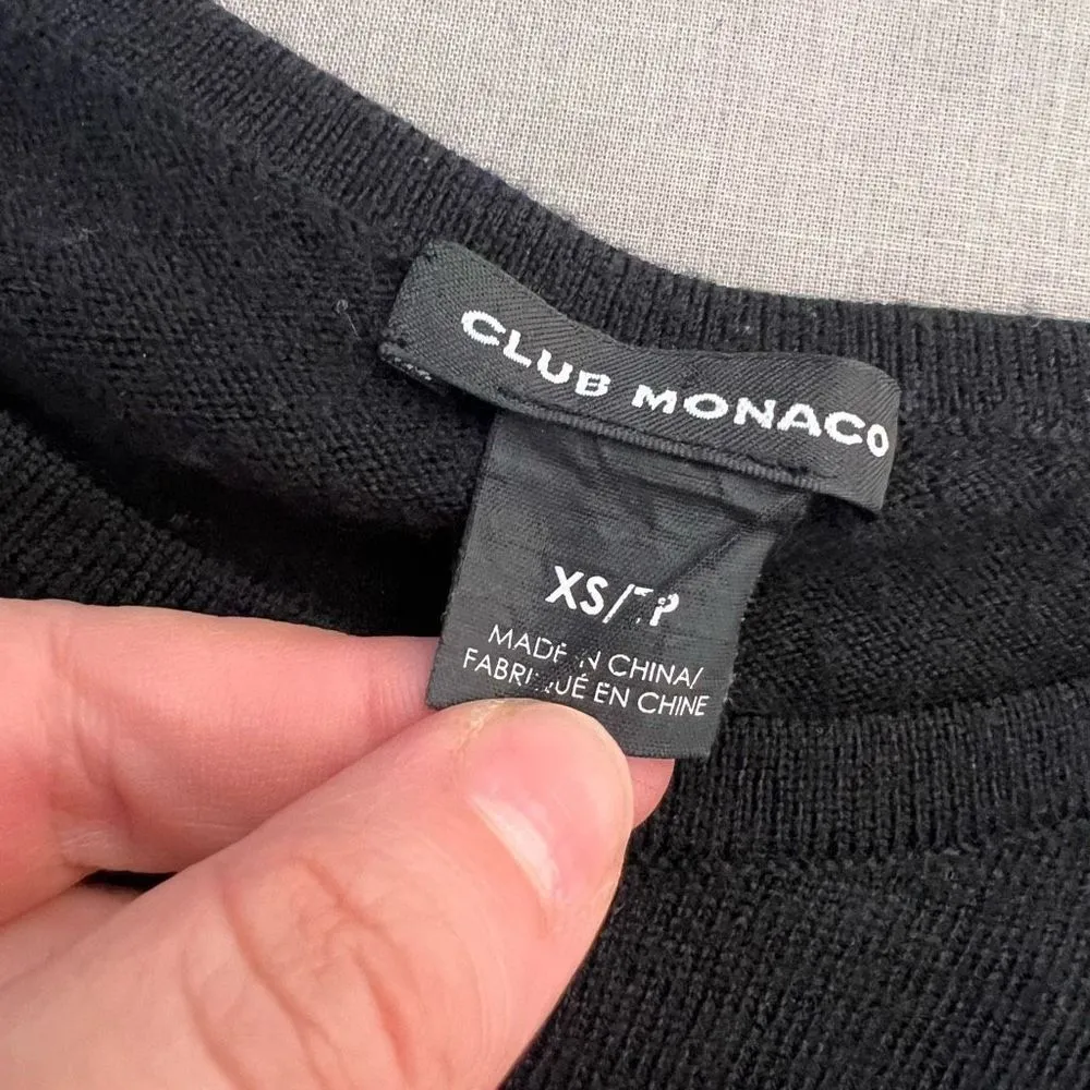 Club Monaco Cut Out Long Sleeve Wool Black Mini Sweater Dress Size XS - Image 7