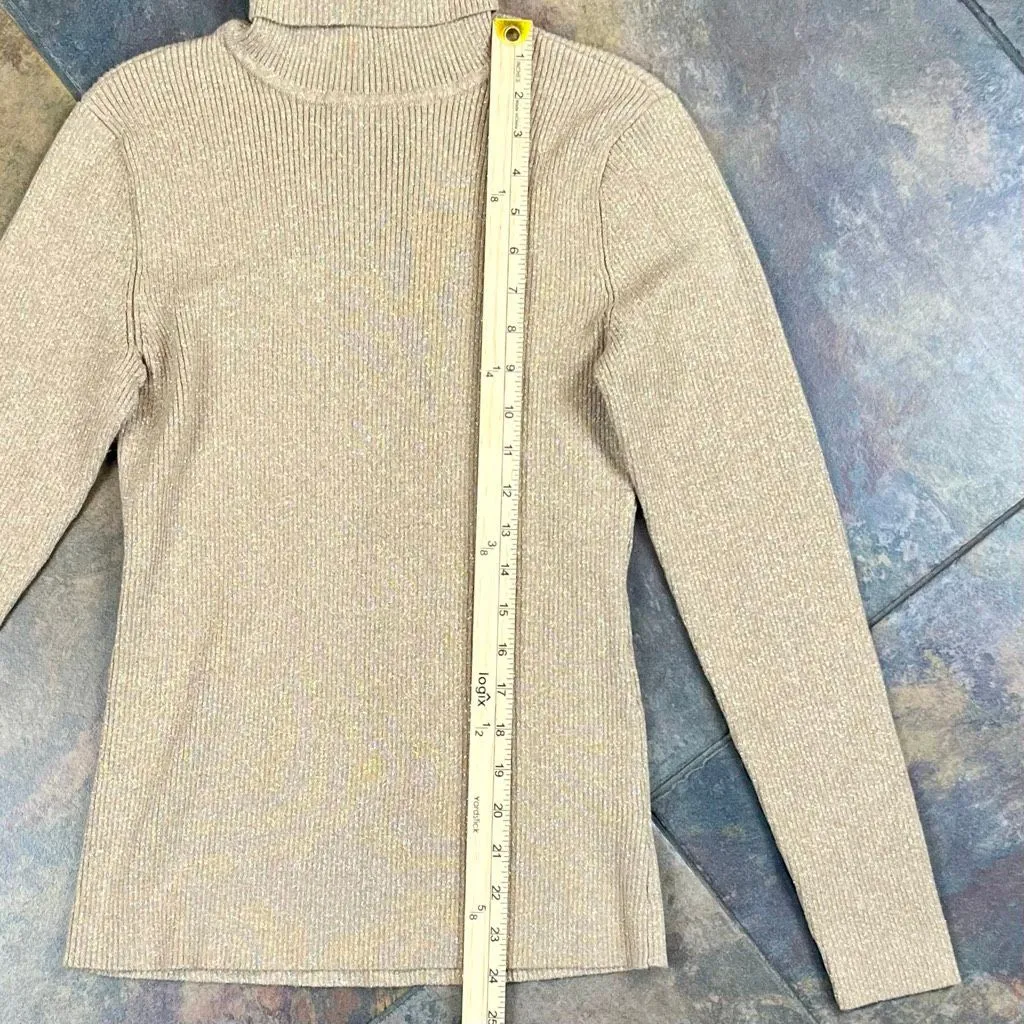 Liz Claiborne Gold Shiny Women's Pullover Sweater Long Sleeve Turtleneck Medium - Image 4