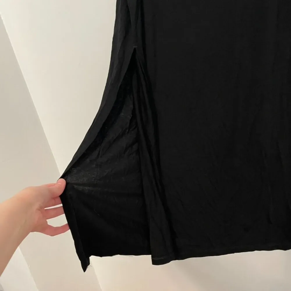 WHITE HOUSE BLACK MARKET WHBM Knit Maxi Skirt Solid Black Elastic Waist 2 Slits - Image 7