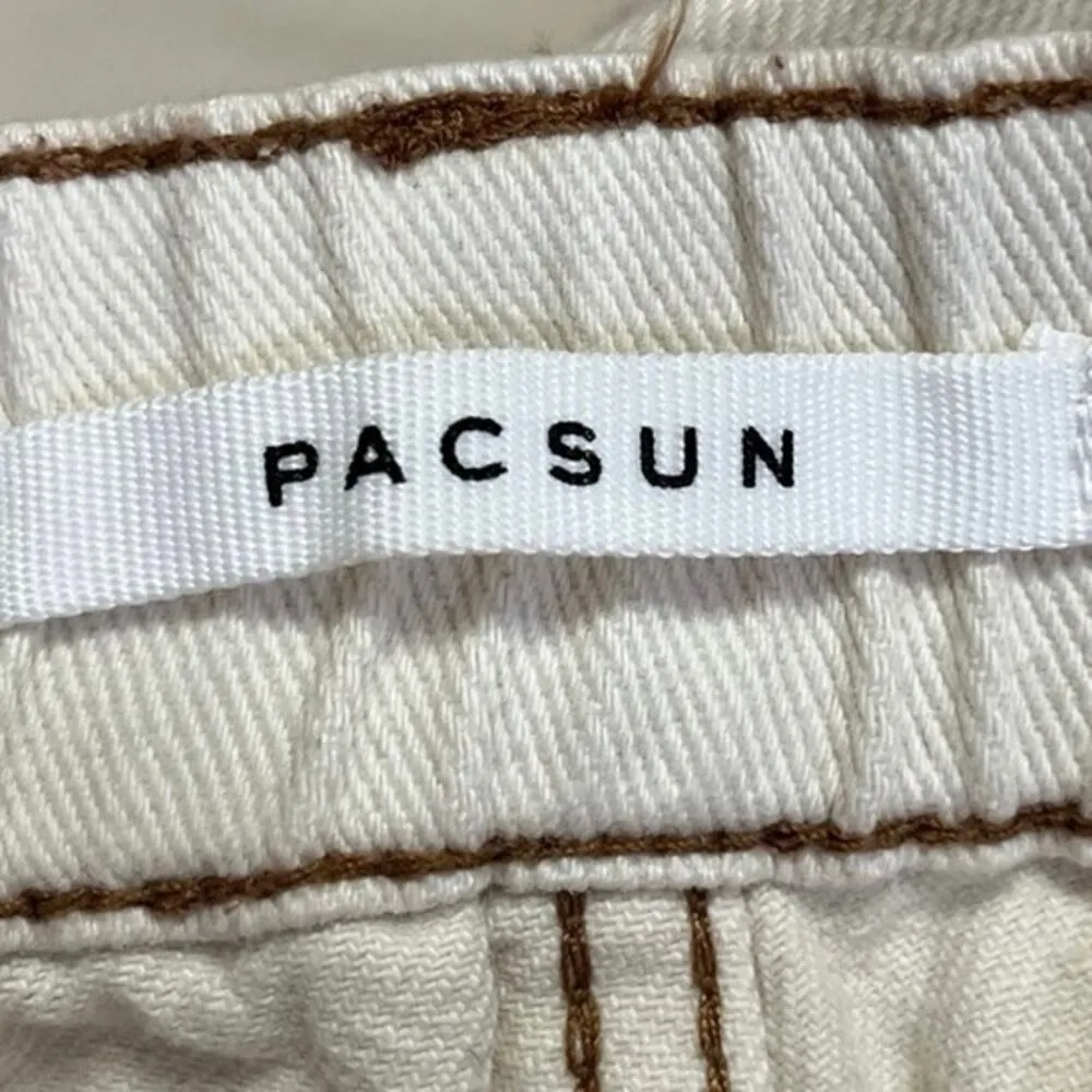 Pacsun Women's White Elastic Waist Relaxed Straight Leg Denim Cargo Jeans Size M - Image 4