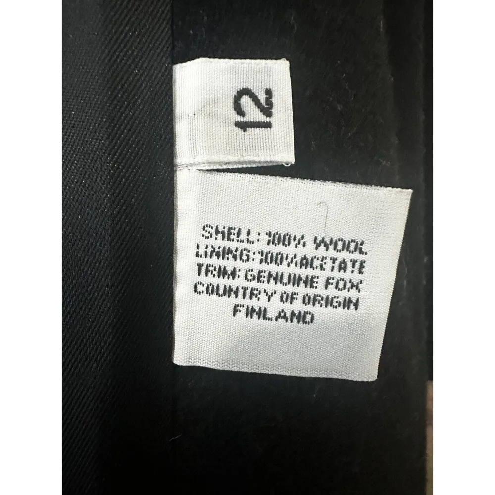 Genuine Fox Fur Collar Trench Coat Jacket Size 12 100% Wool Black Finland​​​​​ - Image 7