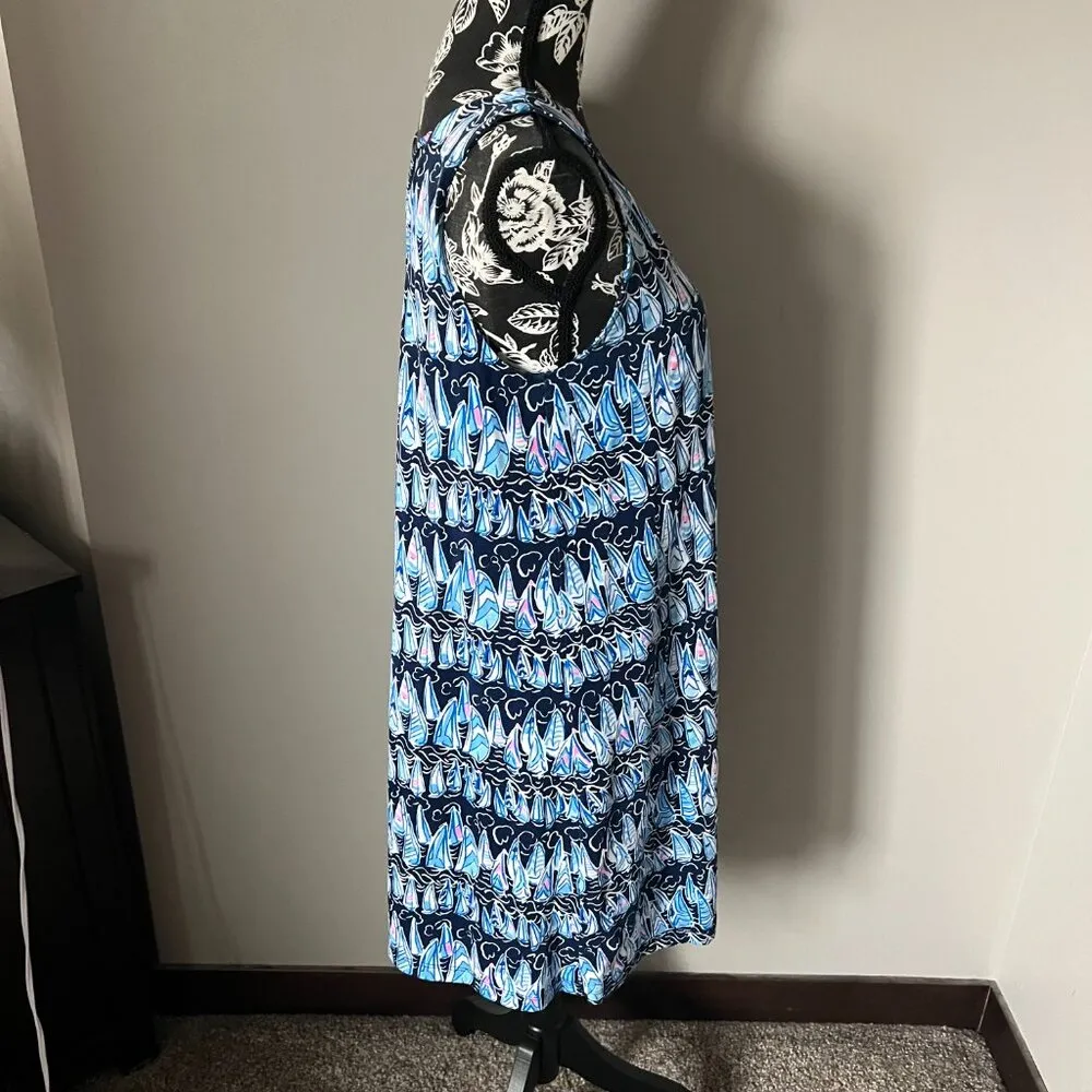 Lilly Pulitzer Shift Dress Medium Kristen Low Tide Navy Sail Boats Pima Cotton - Image 5
