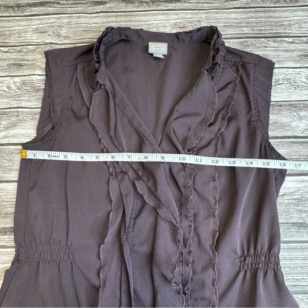 Converse One Star Women's Brown Button Ruffle Sleeveless Blouse S SM Small Light - Image 12