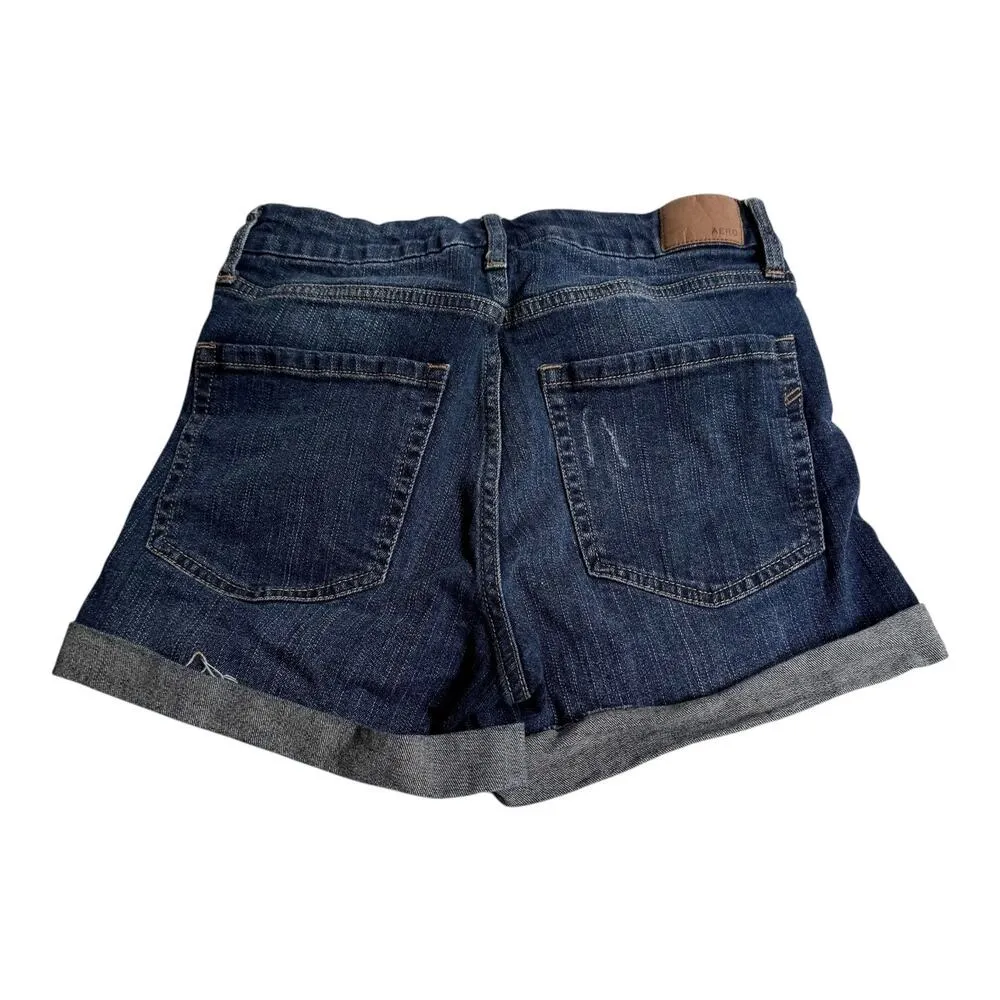 AERO Aeropostale JEAN SHORTS Womens SZ 6 (26) Distressed Blue Denim Raw Hem NWOT - Image 2