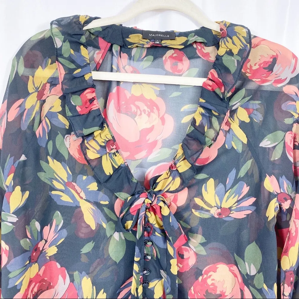 Majorelle Floral Ruffle Semi Sheer Peasant Top Boho Bohemian Cottagecore - Image 4