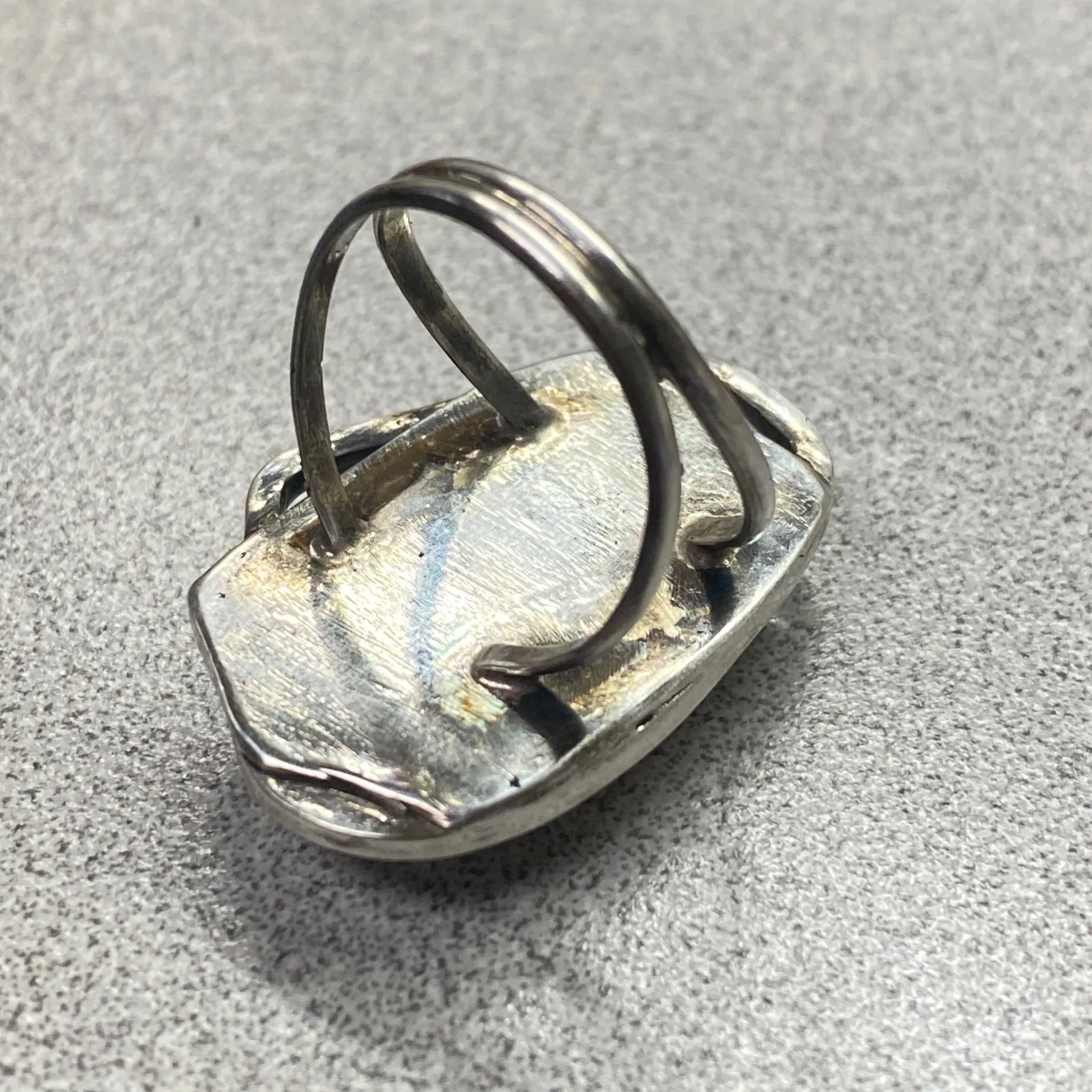 Unique Unsigned Sterling Silver Natural Lace Calcite Stone Ring Sz 7 Handmade Tan - Image 3