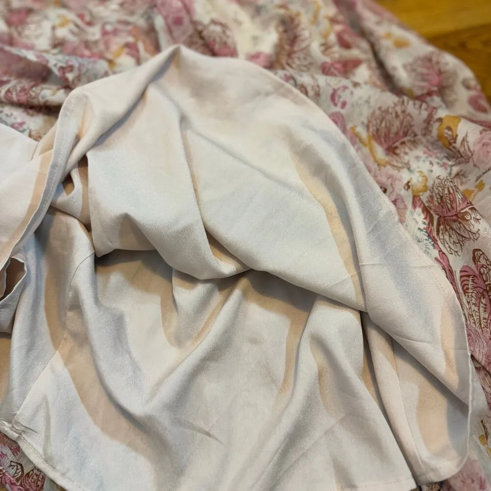 Floret Studios Women XS Taupe Mauve Cottage Fairy Floral Long Dress Romantic New Pink - Image 6