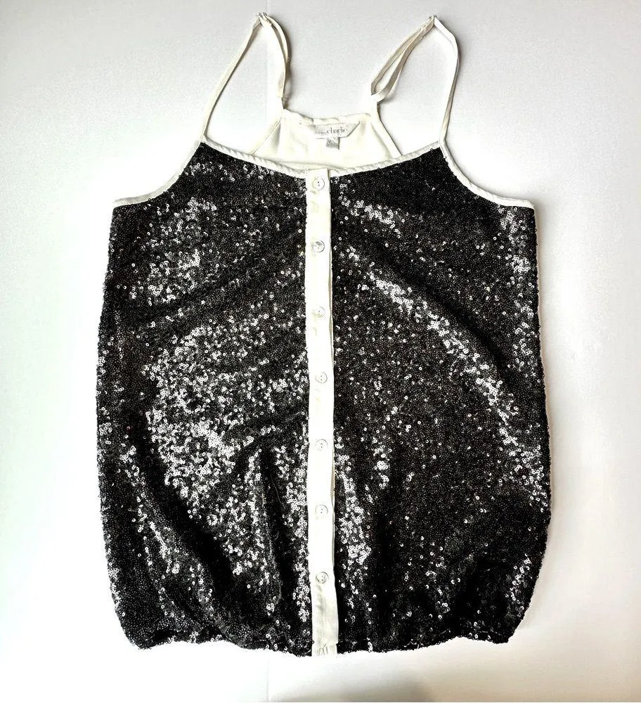 Black Sequin Button Front Tank Top by Charlotte Russe Size M - Image 3