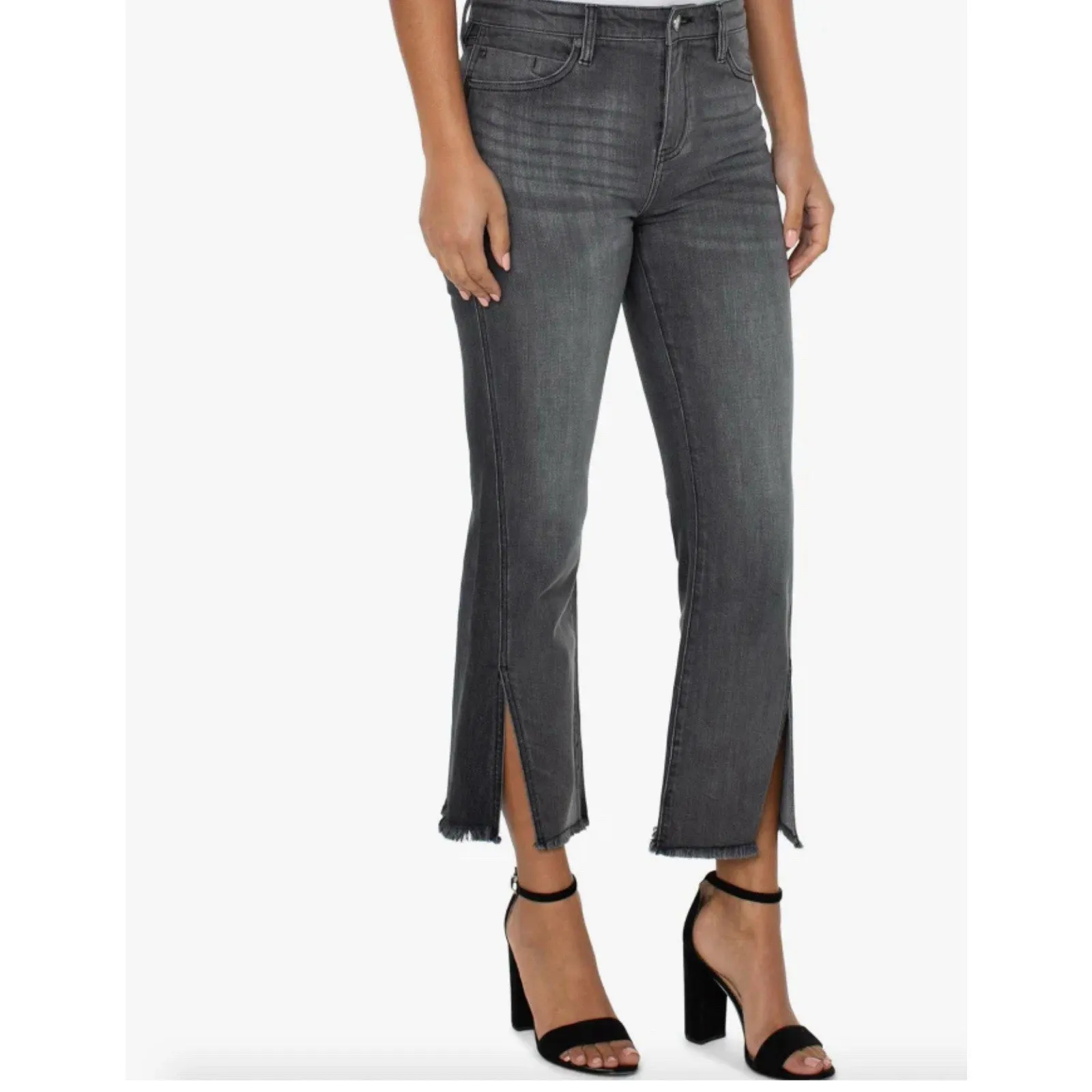 Liverpool Hannah Crop Flare Jeans Womens 10/30 Morel Slit Raw Hem Boho Chic Gray - Image 11