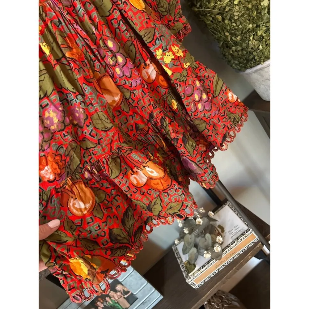 Rhode Rhedlyn V Neck Floral Flounce Mini Dress Bramble Berry Womens Size 0 Red - Image 10