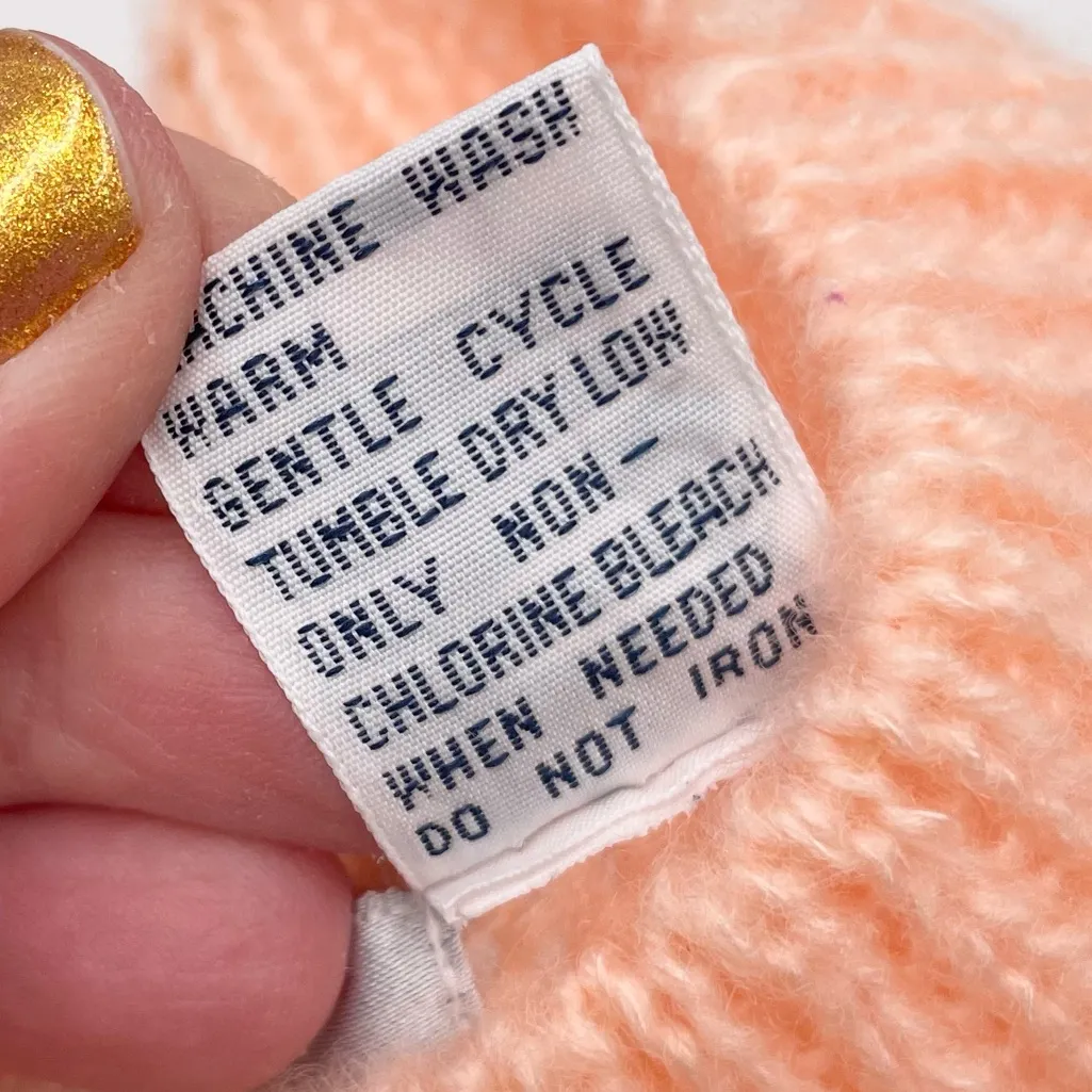 Vintage 80s Maggie Lawrence Peach Pink Floral Embroidered Sequin Sweater Fairy Size L - Image 9