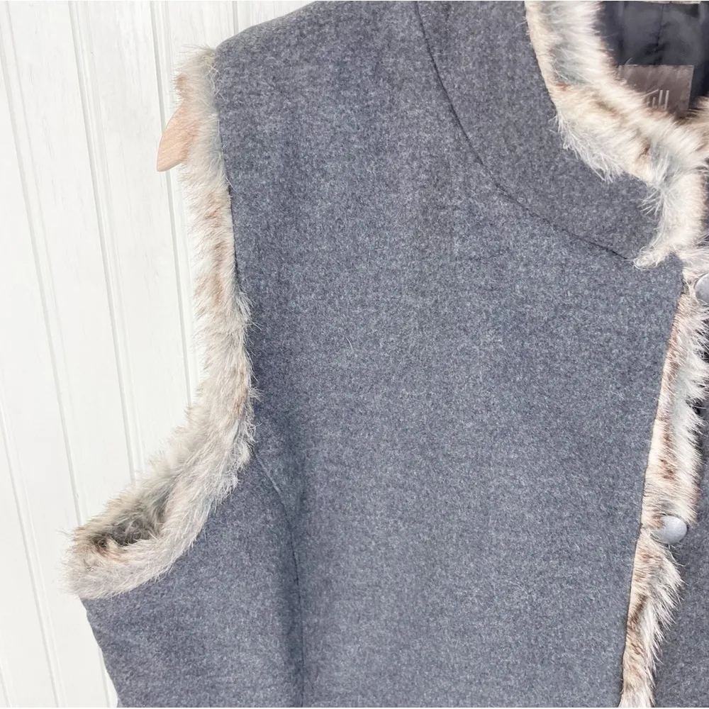 J. Jill Charcoal Grey Faux Fur Trim Vest Button Front Pockets Women's Size XL - Image 3