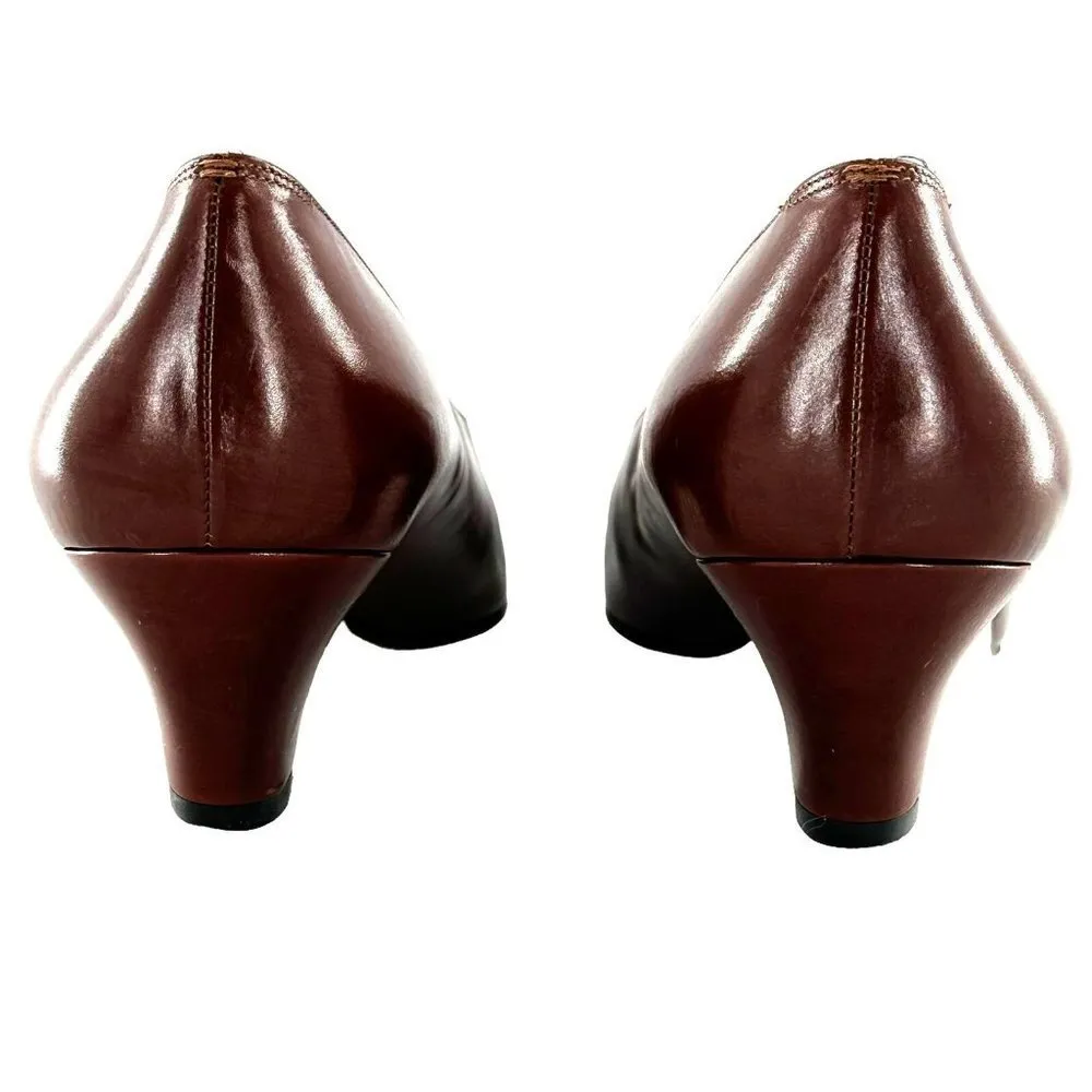 Salvatore Ferragamo Brown Leather Mid Heel Pumps Size 8.5 C - Image 5
