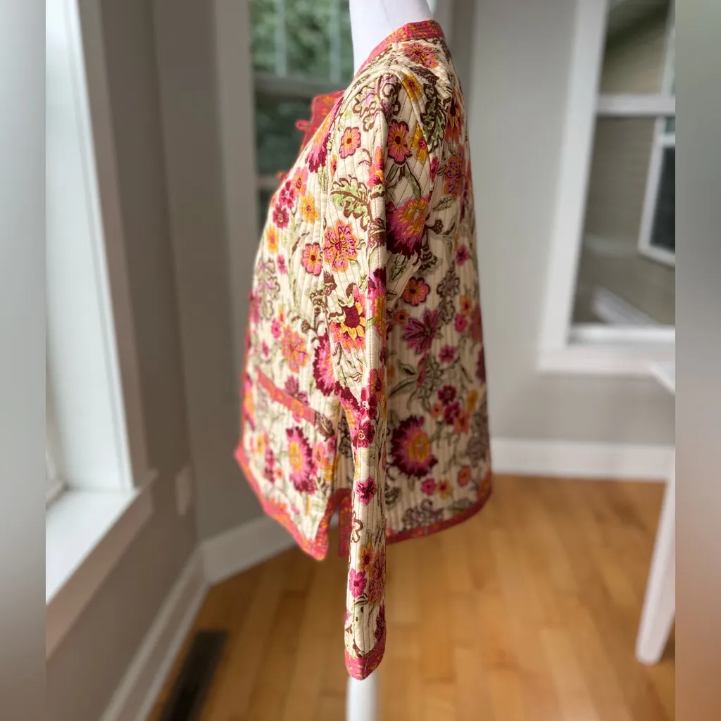 Appleseed Petites Pink Floral Cotton Reversible Quilted Jacket Size Small - Image 2