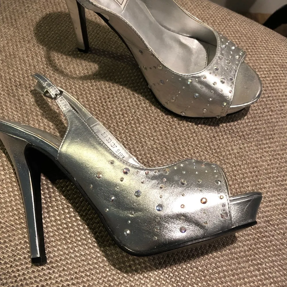 TOUCH UPS Heels Peep Toe Silver & Rhinestone-8 - Image 2