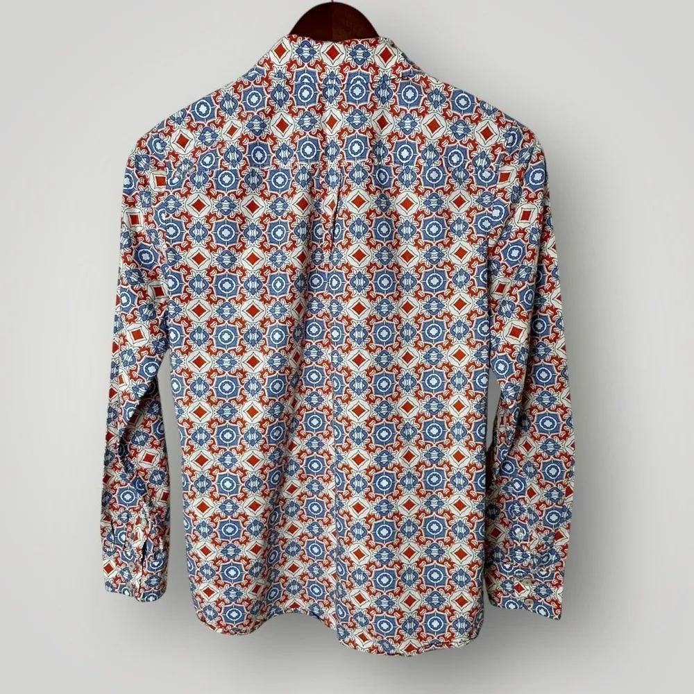 Talbots  Button Down Shirt XS Red Blue Tile Print Cotton Long Sleeve - Image 7