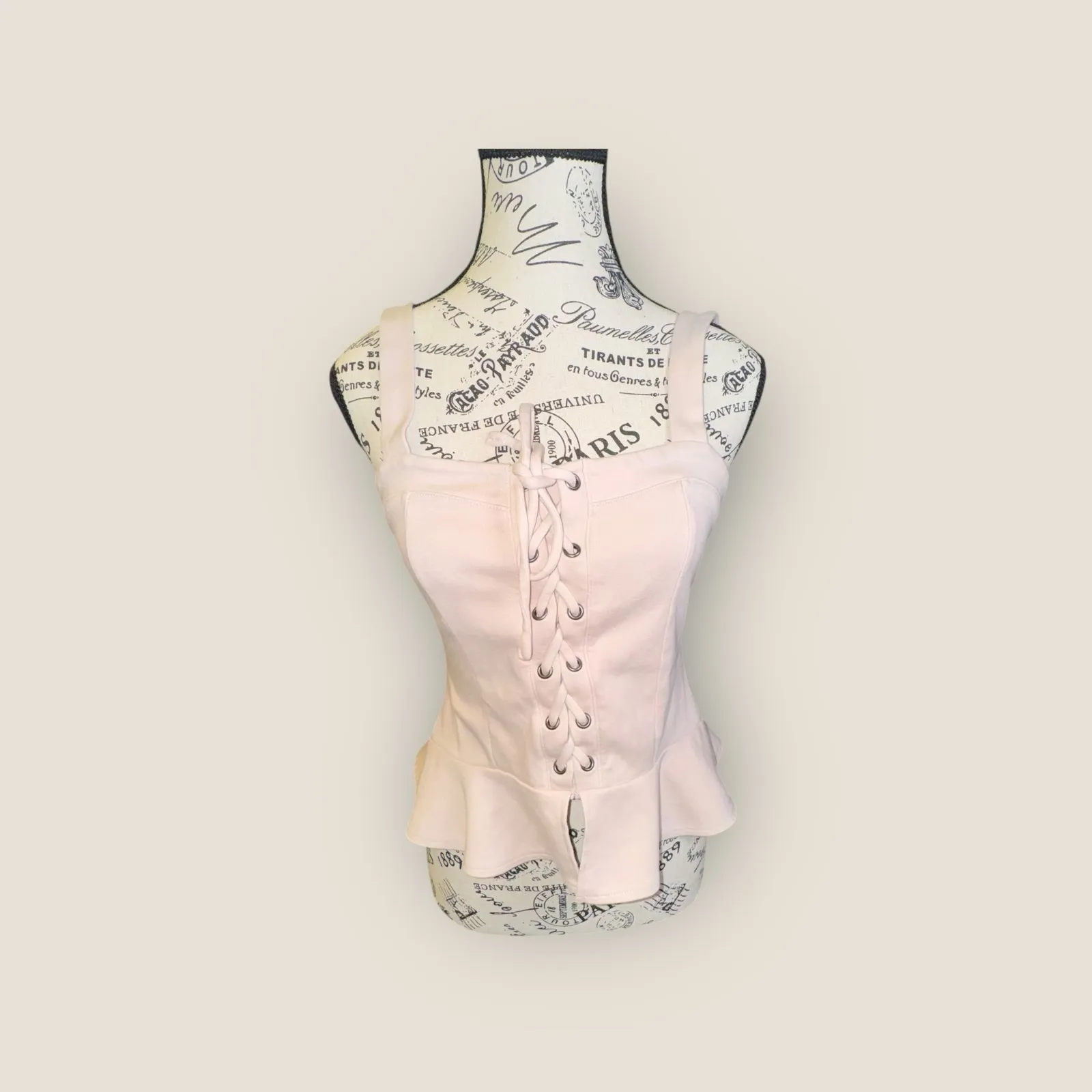 Aeropostale‎ Women's Pink Lace Up Corset Peplum Tank Top Size M - Image 2