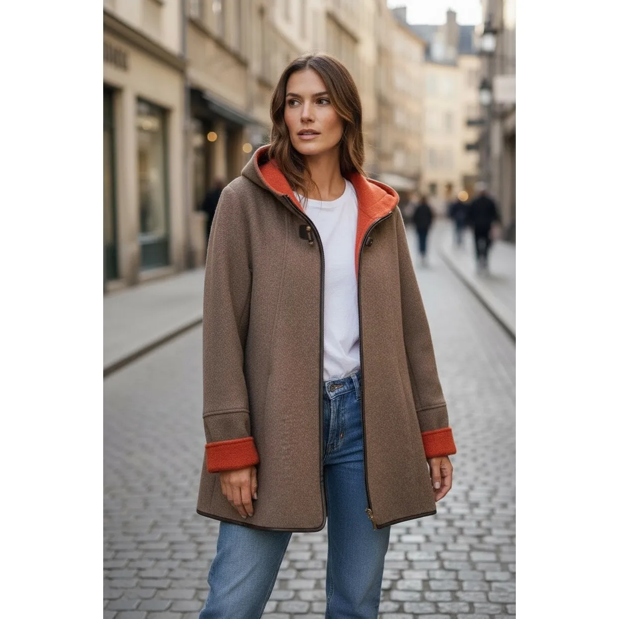 Ellen Tracy Wool Blend Hooded Car Coat Gray with Orange Lining Size 4 - Image 11