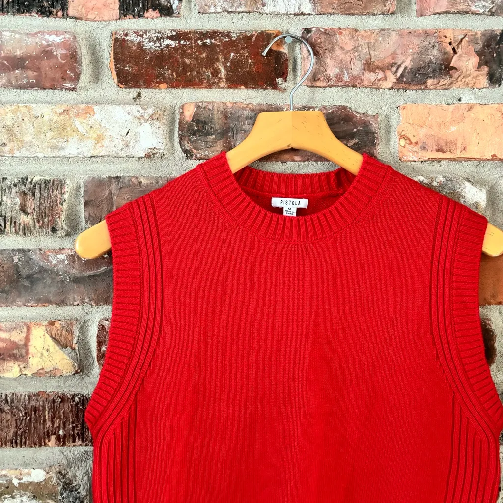 Pistola Red Leandra Sleeveless Sweater Vest Wool Cotton Cashmere Blend, M - Image 3