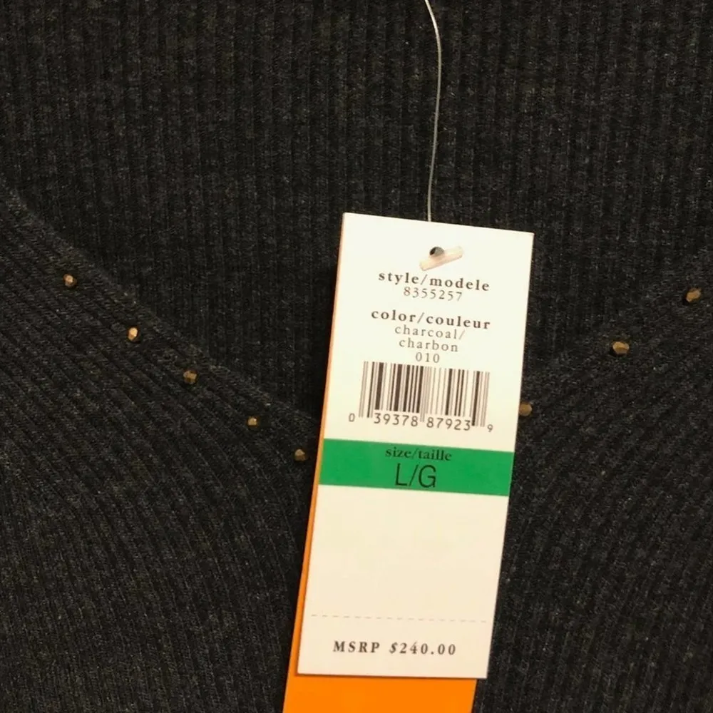 CYNTHIA STEFFE Charcoal Embellished Sweater Large - Image 8