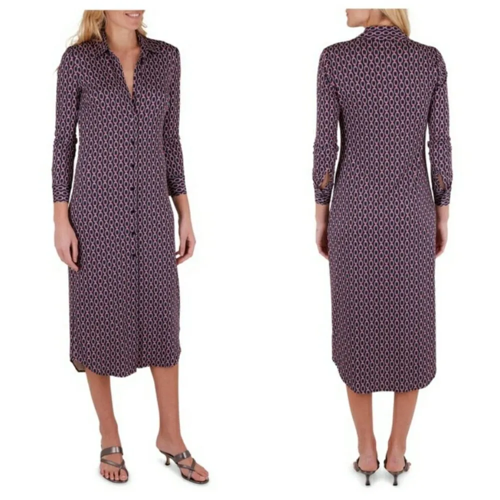 💕L'AGENCE💕 Raelynn Dress ~ Dark Dusty Pink & Midnight Tone Chain Print Medium - Image 9