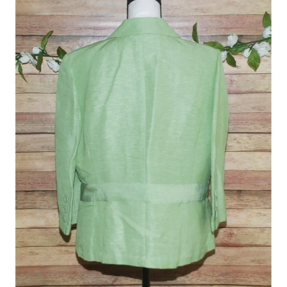 Emma James Green Linen Blend Jacket Blazer Size 16 3/4 Sleeve Belted Career - Image 6