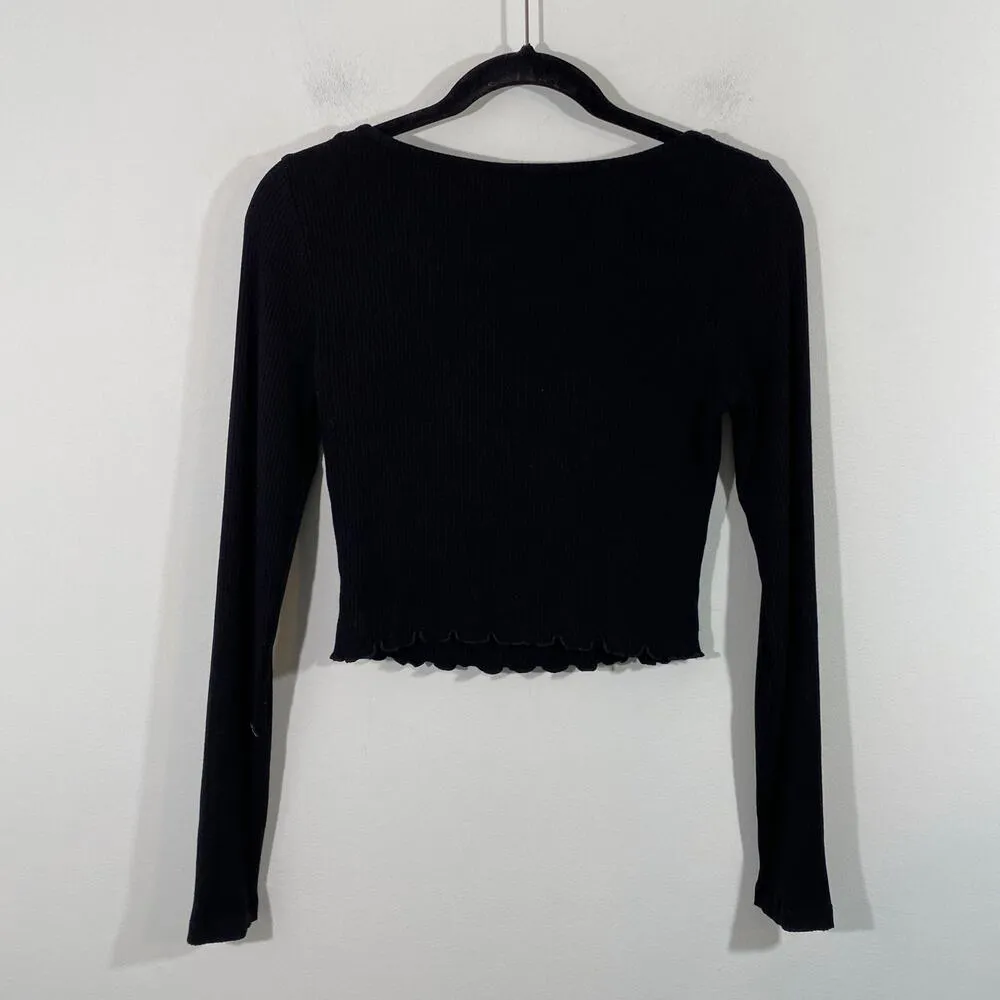& Other Stories Black Scoop Neck Ruffle Hem Ribbed Long Sleeve Top Size EUR S - Image 8