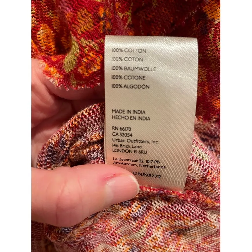 Free People Rudi Ruffle Tunic Top Cropped Orange Red Floral Women XS 100% Cotton - Image 11