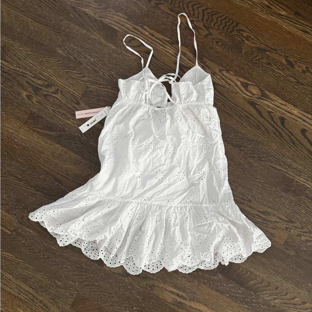 Bloomingdales AQUA white eyelet ruffle hem mini sundress NWT Size XS - Image 8