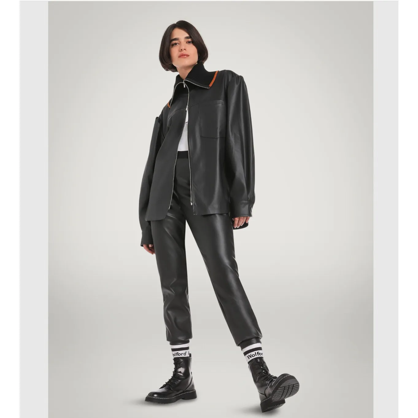 Wolford Vegan Leather Pants Black Stretch Trouser Size Large NWT - Image 2