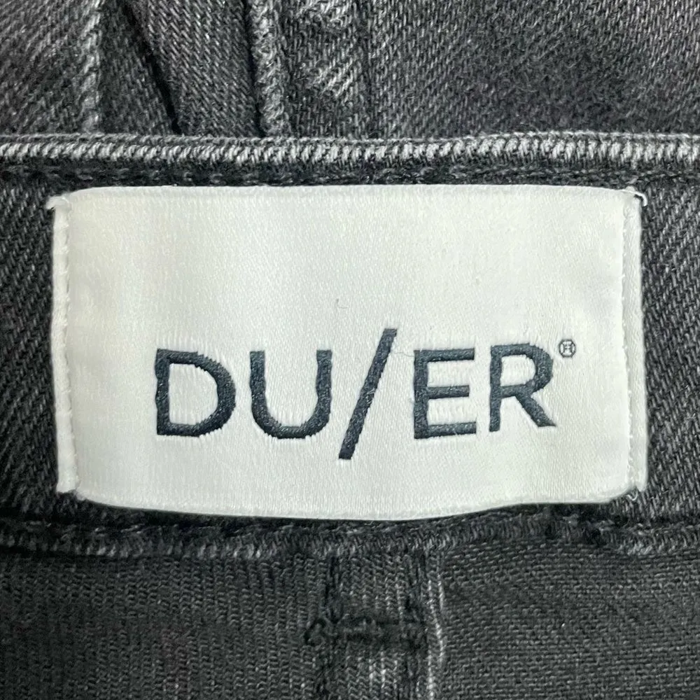 DU/ER DUER Performance Denim Straight Mid Jeans Aged Black Distressed Size 27 - Image 7